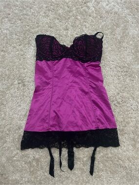 vintage frederick’s of hollywood purple black babydoll chemise w built in garter